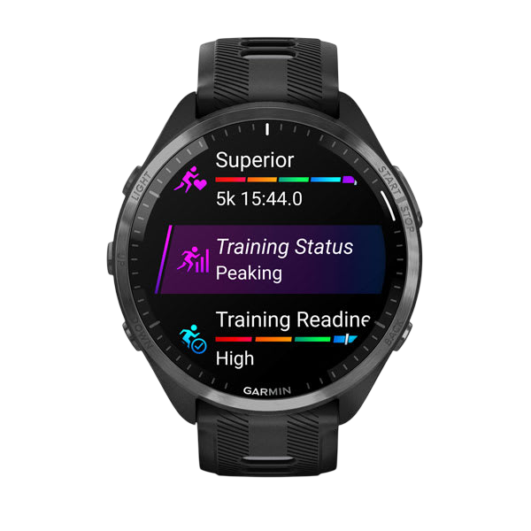 Garmin Forerunner 965 Premium GPS Running Smartwatch - Carbon Gray DLC Titanium Bezel with Black Case - International Warranty