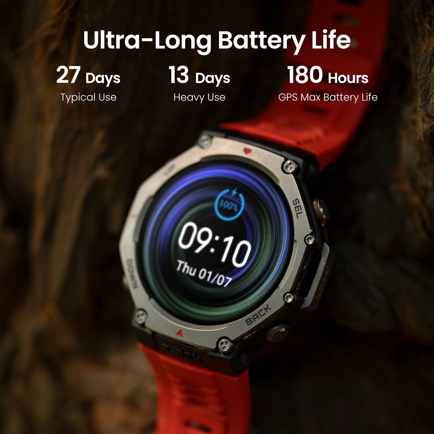 Amazfit T-Rex 3 Rugged GPS Smartwatch - Dual-Band GPS, 27-Day Battery, 10 ATM