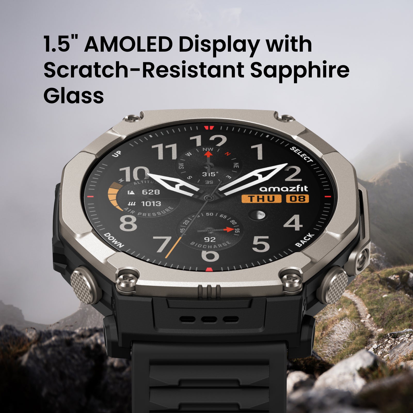Amazfit T-Rex Ultra 2 Outdoor Smartwatch - 51mm Titanium, 30-Day Battery, 64GB Maps